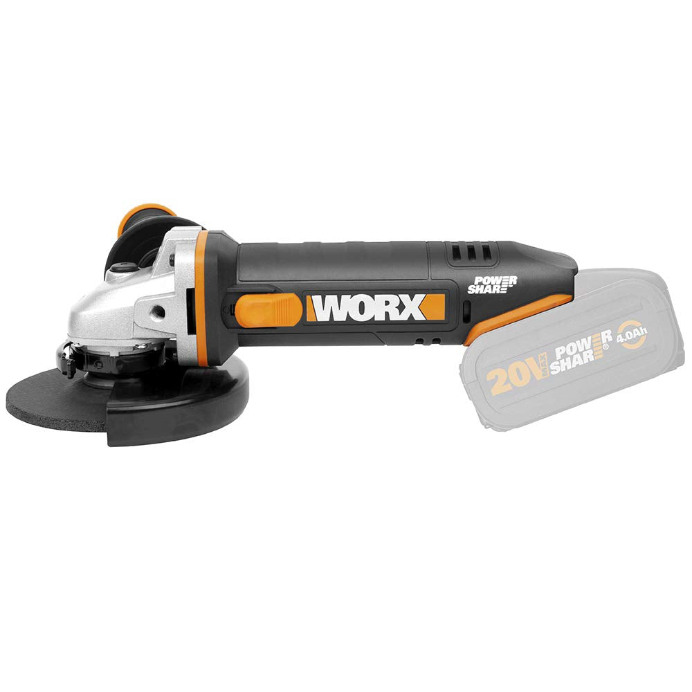 WORX WX803.9 Akku-Winkelschleifer 20V – leistungsstarker Winkelschleifer mit 125mm Scheibendurchmesser – hohe Sicherheit & Komfort – 2-Position verstellbarer Handgriff - ohne Akku & Ladegerät