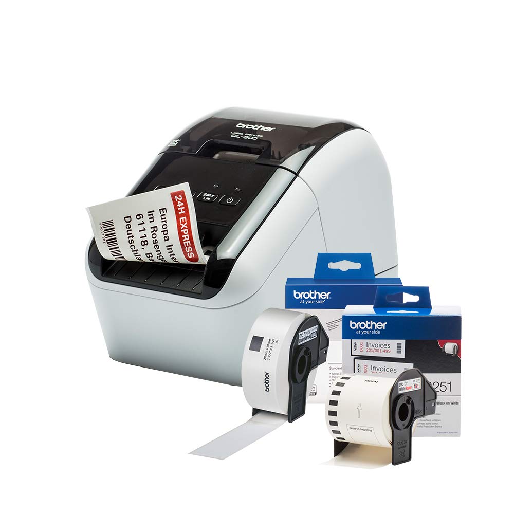 Brother QL-800 Monochrom Etikettendrucker (mit Rot-Schwarz-Druckfunktion, USB-Schnittstelle, Barcodedruck, automatische Schneideeinheit)