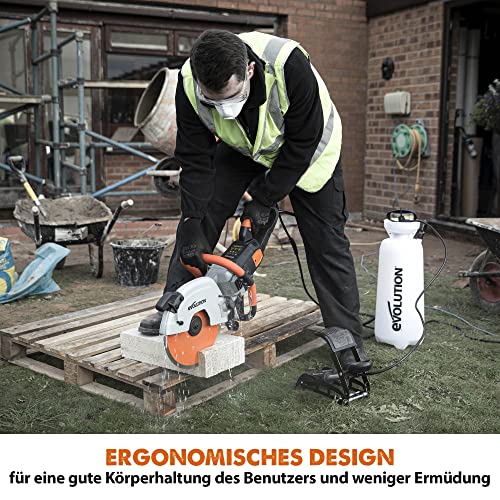 Evolution R300DCT+ Betonsäge Elektrische Steinsäge 2400W Nass-/Trocken Steinschneidemaschine Staubfreies Schneiden mit Staubunterdrückung 300 mm Scheibendurchmesser Sägeblatt, 115 mm Schnitttiefe