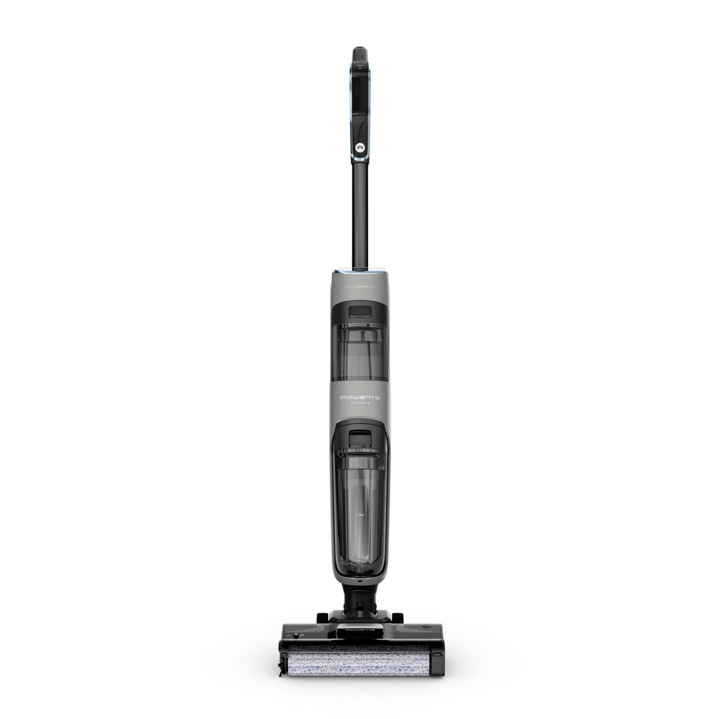 Rowenta X-Clean 4 kabelloser Nass-und Trockenstaubsauger, Selbstreinigungsfunktion, 50min Laufzeit, automatische Schmutzerkennung, Nasssauger mit smartem LED Display, für alle Hartböden, grau GZ5036WO