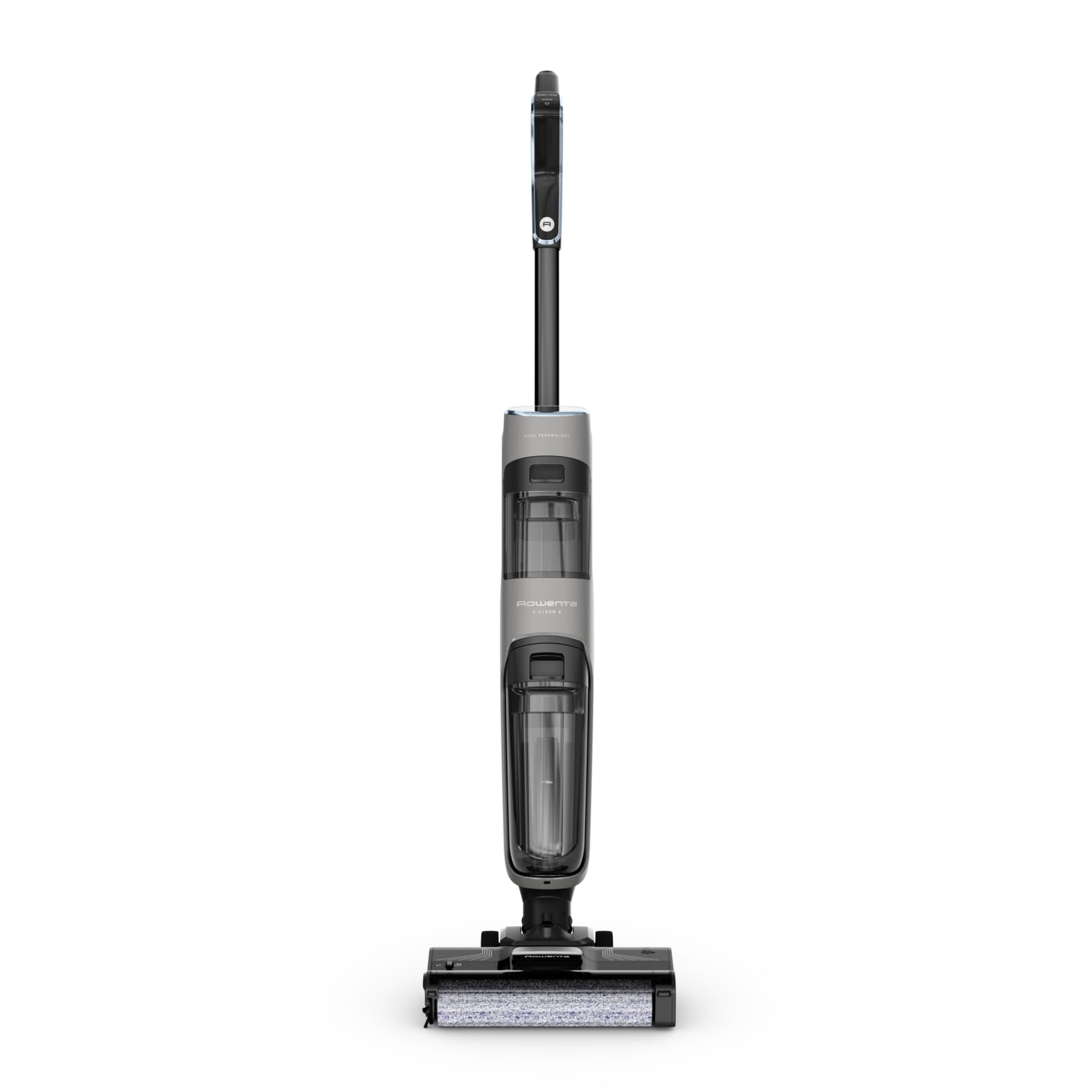 Rowenta X-Clean 4 kabelloser Nass-und Trockenstaubsauger, Selbstreinigungsfunktion, 50min Laufzeit, automatische Schmutzerkennung, Nasssauger mit smartem LED Display, für alle Hartböden, grau GZ5036WO