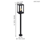 EGLO Außen-Stehlampe Alamonte 1, 1 flammige Außenleuchte, Stehleuchte aus Stahl verzinkt in Schwarz und Glas in Transparent, E27 Fassung, IP44