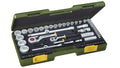 PROXXON Steckschlüsselsatz, Komplettsatz mit 1/4'' und 1/2''-Umschaltratsche, 65-teiliges Werkzeug-Set mit Kunststoffkoffer, 23286