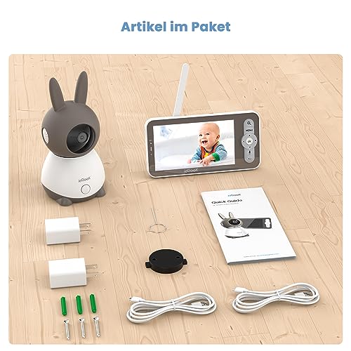 ieGeek Babyphone mit Kamera Top Qualität 2K/3MP, 5 Zoll WLAN Video babyfone PTZ 360°, IR-Nachtsicht, Automatische Verfolgung, Weinen/Bewegungs/Geräuscherkennung, Temperaturanzeige,Mobile App Steuerung