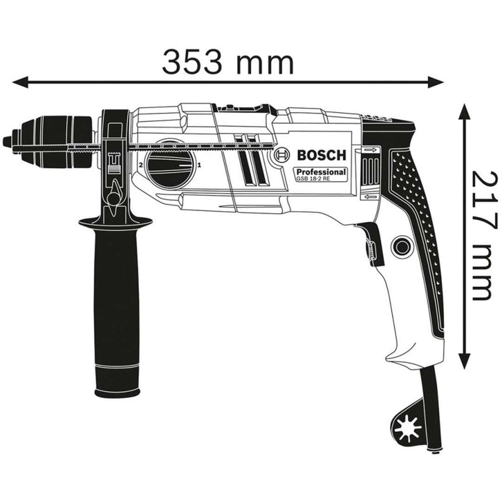 Bosch Professional Schlagbohrmaschine GSB 18-2 RE (inkl. Tiefenanschlag 210 mm, Zusatzhandgriff, Zahnkranzbohrfutter 13mm, im Handwerkerkoffer)