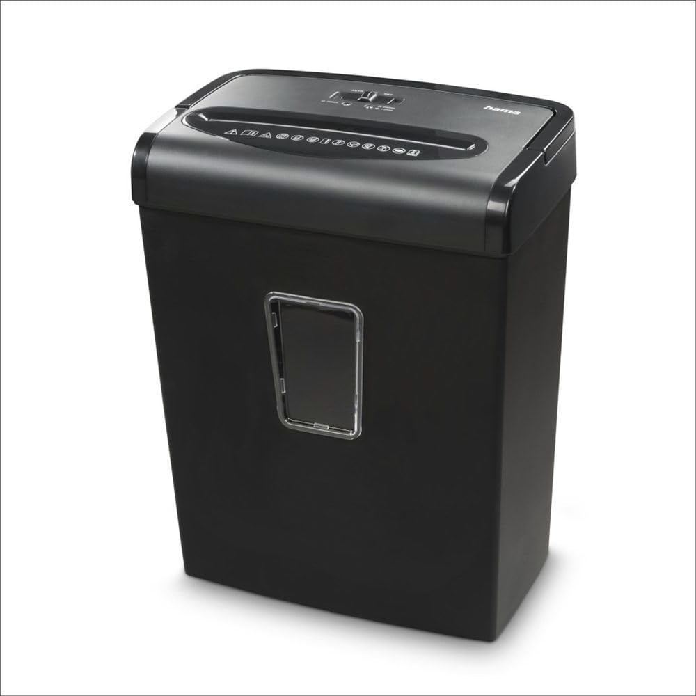 Hama Aktenvernichter Einzug Aktenvernichter professionell Home Office (Partikelschnitt, Schredder, elektrisch, 8 Blatt Papier, Kunststoff Schredder, 20 Liter Papierkorb, Sicherheitsstufe 5 DSGVO)