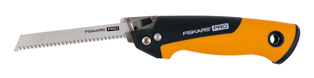 Fiskars Pro Kompakte Klappsäge, Inkl. 2 Sägeblättern, Sägeblattlänge: 15 cm, 13 TPI und 24 TPI, Schwarz/Orange, PowerTooth, 1062934