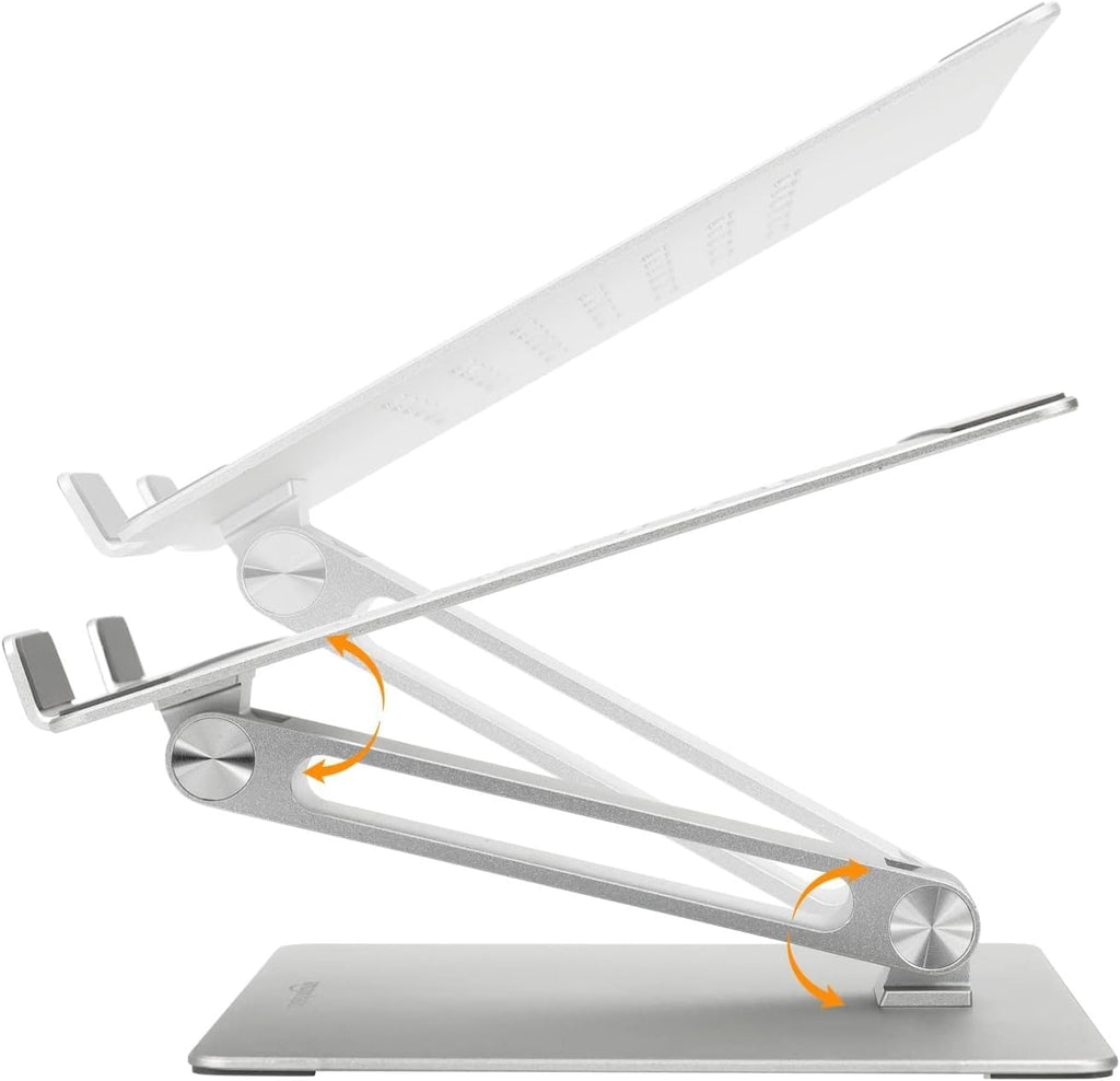 Amazon Basics Verstellbarer ergonomischer Laptopständer mit Wärmeabzug, stufenlose Höhen- und Winkelverstellung, ideal für einen Laptop bis 43,9 cm (17,3 Zoll), 27.9 x 23 x 5.6 cm, Silber