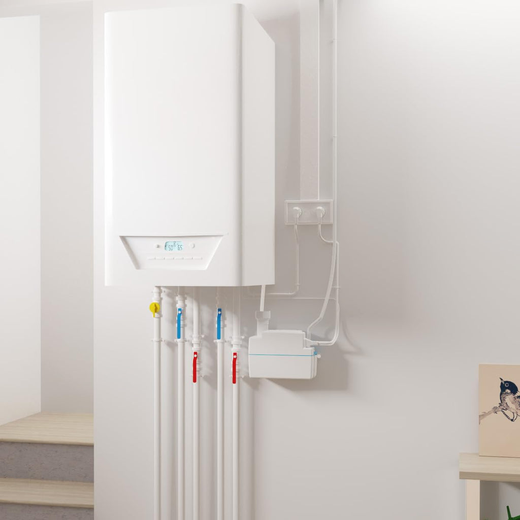 SFA – Kondensatpumpe Sanicondens Eco V02 mit 2 Zuläufen – Für Heizkessel und Klimaanlagen – Geräuscharm (45 dB) – Vollständiges Installationsset – 26 x 13,8 x 17 cm