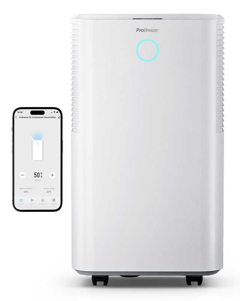 Pro Breeze OmniDry Luftentfeuchter mit App & WLAN, 12L in 24h Entfeuchtungsleistung - Luftentfeuchter elektrisch mit Wäschemodus, Feuchtigkeitssensor, Timer - Gegen Schimmel - Entfeuchter für bis 25m²