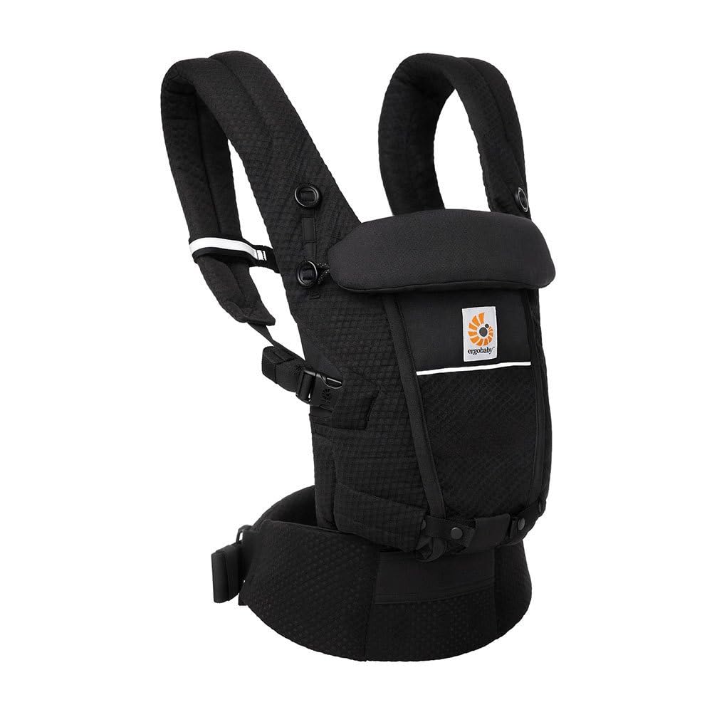 Ergobaby Adapt Babytrage für Neugeborene ab Geburt, 3-Positionen SoftFlex Mesh Ergonomische Babybauchtrage Rückentrage Baby-Tragetasche, Onyx Black