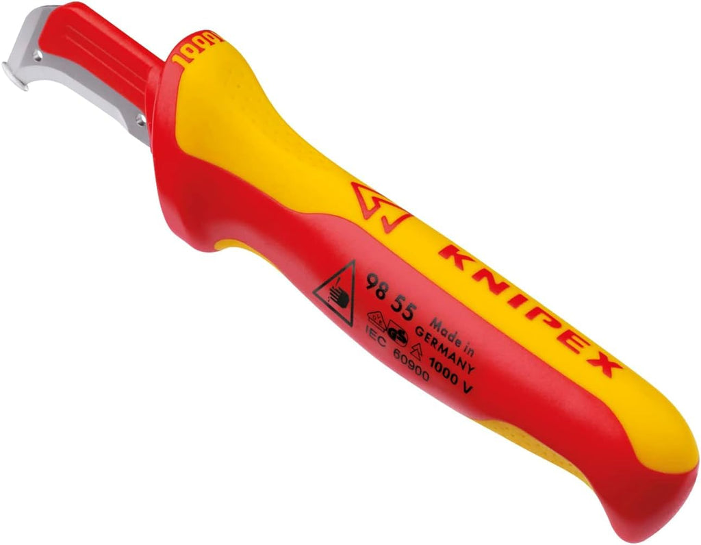 KNIPEX Abmantelungsmesser mit Gleitschuh in Blister isoliert mit Mehrkomponenten-Hüllen, VDE-geprüft 180 mm, 98 55 SB