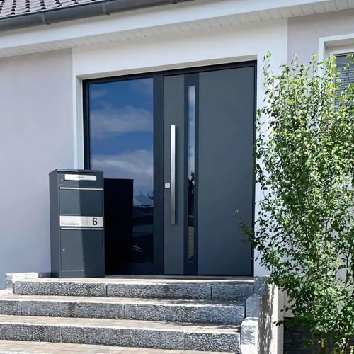 Metzler Paketbox, Briefkasten mit großem Paketfach in Anthrazit, personalisierte Paketbox für draußen, Standbriefkasten mit Paketfach, Paketkasten, Postbox mit Gravur, rostfrei und massiv - Bispo 2