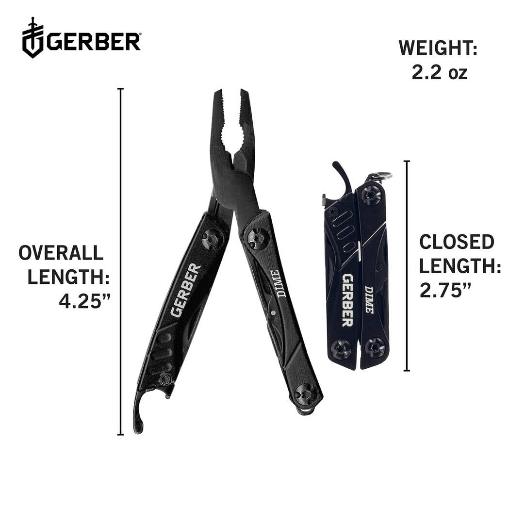 Gerber Multifunktionswerkzeug mit 12 Funktionen, Dime Pocket Multi-tool, Schwarz, 1014030