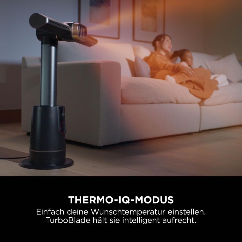 Shark TurboBlade Cool + Heat 2-in-1 Ventilator & Heizlüfter mit Thermo IQ, Fernbedienung & Oszillation | Flügelloser Turmventilator für Schnellheizung & Luftkühlung, Schwarz-Gold, TH200EU