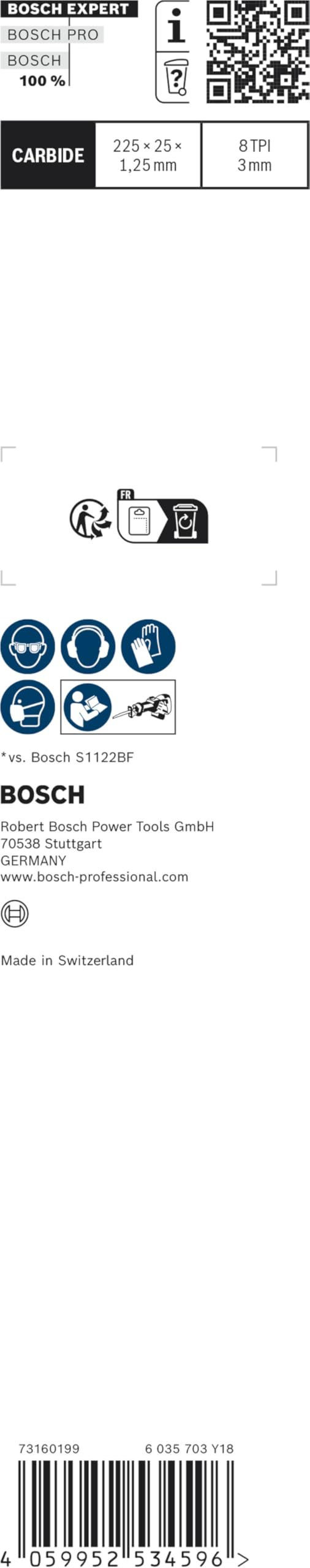 Bosch Professional 3x Expert ‘Thick Tough Metal’ S 1155 CHC Säbelsägeblatt (für Zäher Stahl, Gusseisen, Länge 225 mm, Zubehör Säbelsäge)