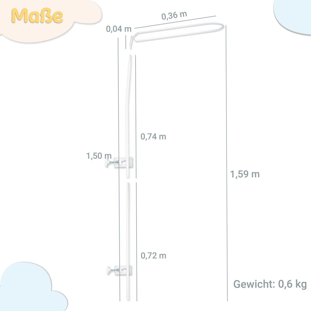 Babykajo Betthimmel Stange - Montierbare Himmelstange für Babybetten. Gestell aus Metall für Babybett Himmel Jungen und Mädchen - Gestell ohne Betthimmel.