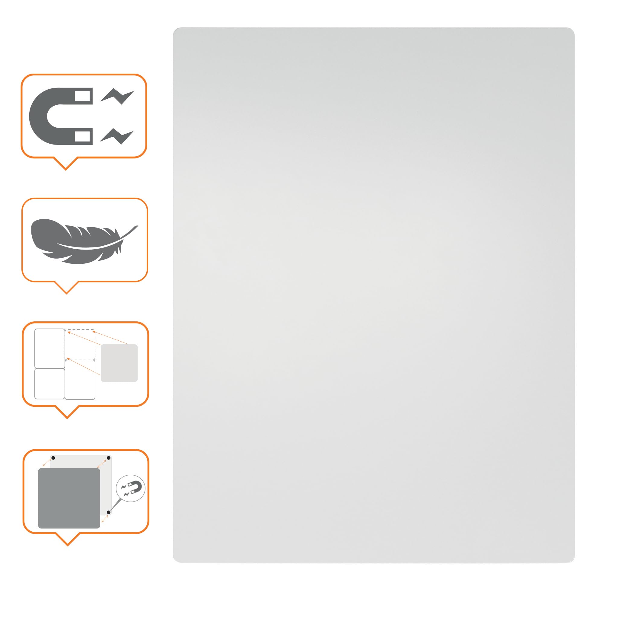 Nobo Magnetisches Whiteboard ohne Rahmen, 600 x 450 mm, individuell erweiterbare Whiteboardtafel, ideal für Büros und Teamarbeit, Stahl, Weiß, 1915656