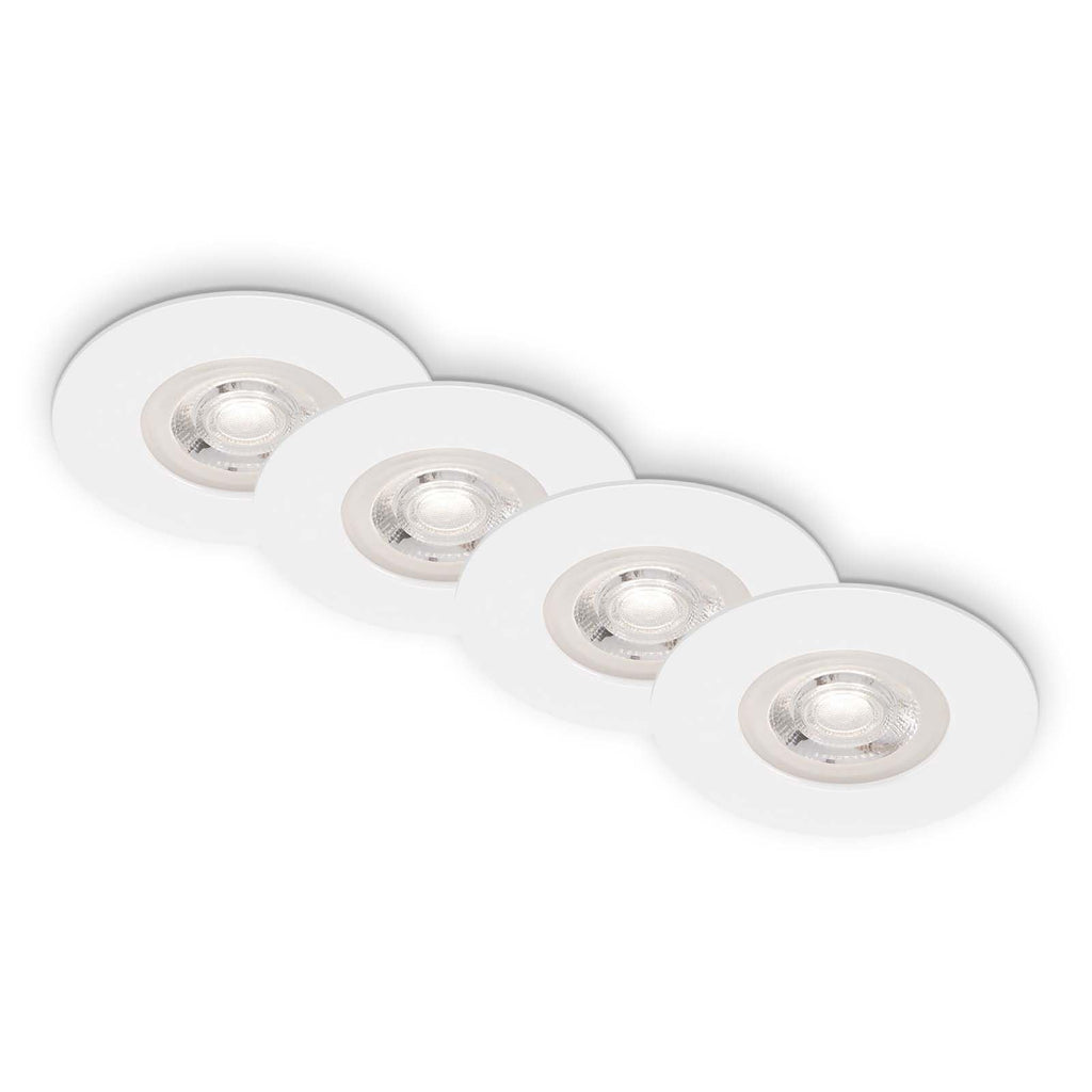 BRILONER - 4er Set Einbauleuchten Decke LED, Einbaulampen ultraflach, Einbaustrahler Bad, Badeinbaustrahler IP44, 4,9 Watt, 480 Lumen, Badezimmer, warmweiße Lichtfarbe, 90x25 mm (DxH), Weiß