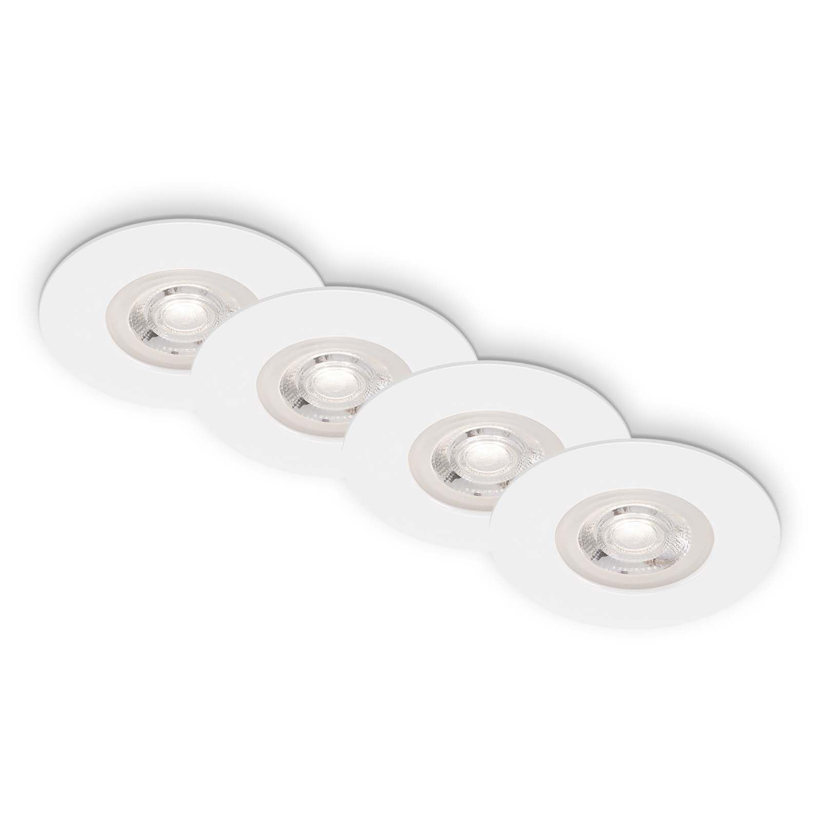BRILONER - 4er Set Einbauleuchten Decke LED, Einbaulampen ultraflach, Einbaustrahler Bad, Badeinbaustrahler IP44, 4,9 Watt, 480 Lumen, Badezimmer, warmweiße Lichtfarbe, 90x25 mm (DxH), Weiß
