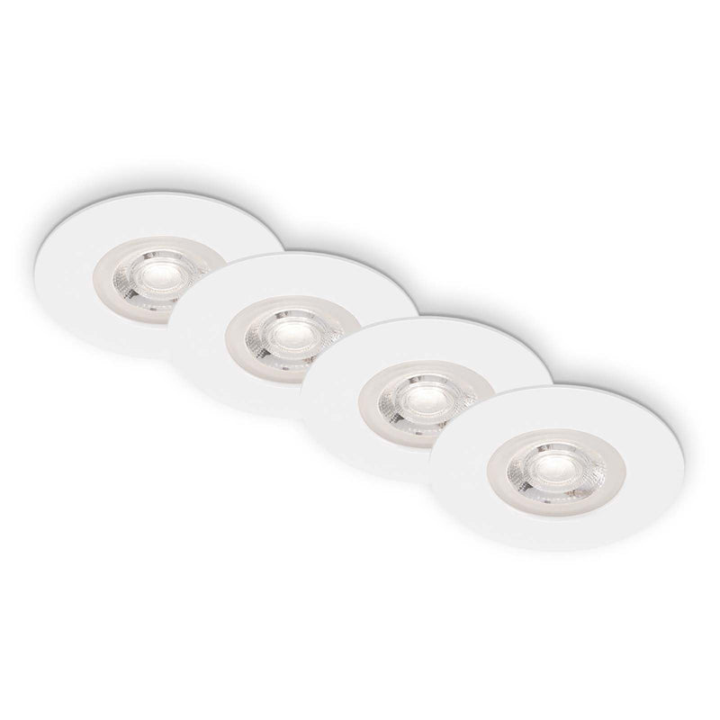 BRILONER - 4er Set Einbauleuchten Decke LED, Einbaulampen ultraflach, Einbaustrahler Bad, Badeinbaustrahler IP44, 4,9 Watt, 480 Lumen, Badezimmer, warmweiße Lichtfarbe, 90x25 mm (DxH), Weiß