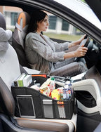 YOHOOLYO Auto Organizer Kinder Rücksitz mit 4 Fächern und 4 Getränkehalter zusammenklappbar Rückbank Beifahrersitz für Spielzeug Bücher Snacks Schwarz