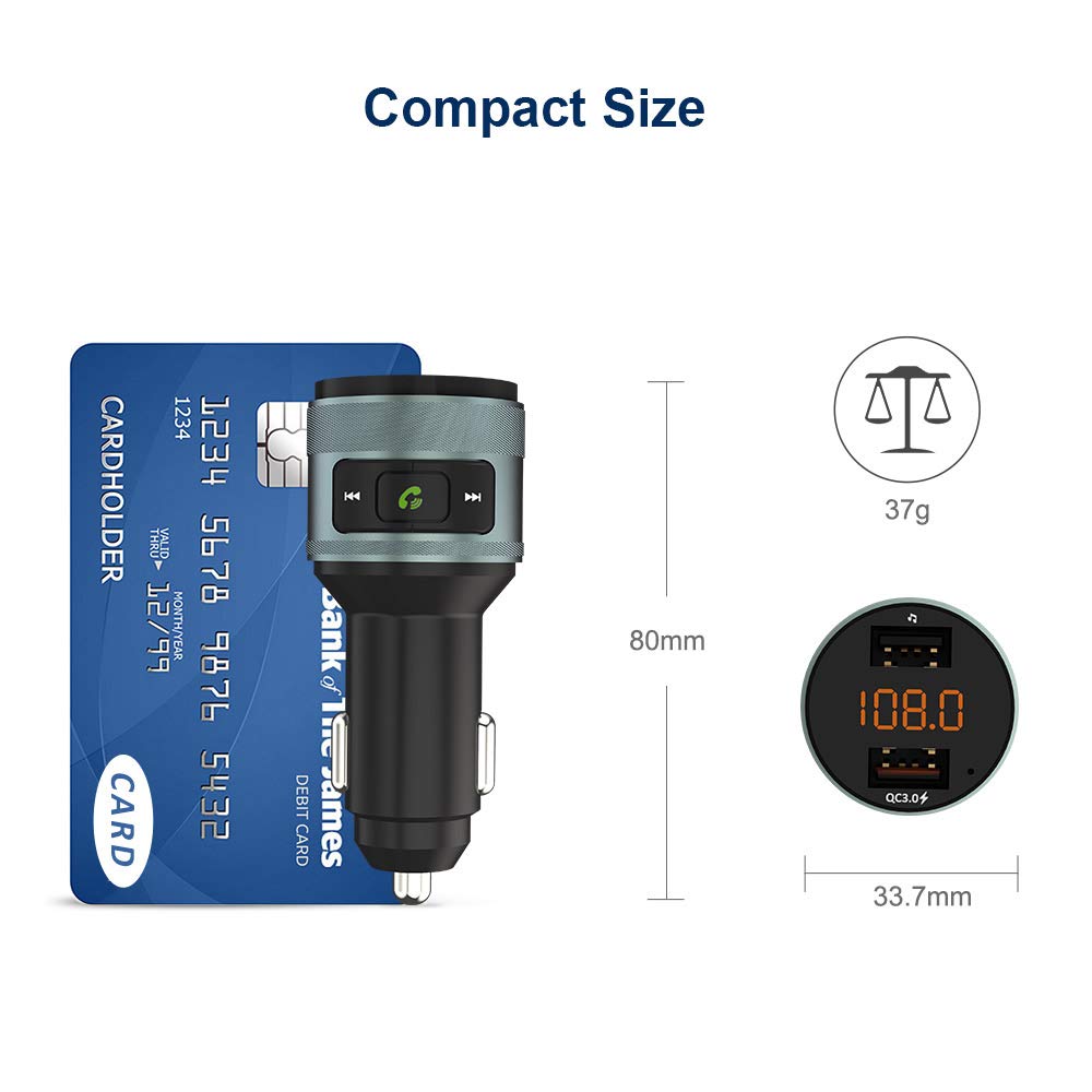 Bluetooth FM Transmitter, ZeaLife Auto Radio Transmitter QC 3.0 KFZ Wireless Bluetooth 5.3 FM Radio Adapter Freisprecheinrichtung Car Kit mit Dual USB Ladegerät Unterstützt 64GB USB Stick