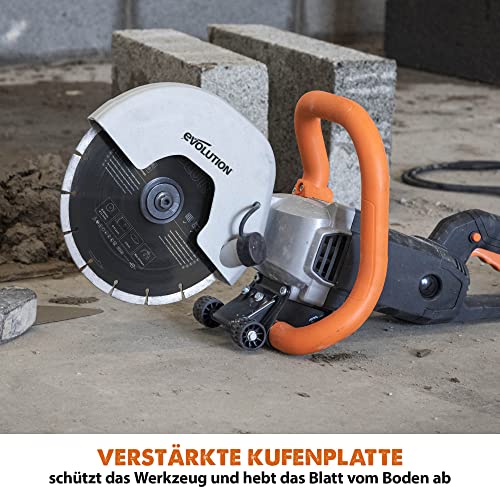 Evolution R230DCT Betonsäge Elektrische Steinsäge 2000W Steinschneidemaschine 230 mm Scheibendurchmesser Sägeblatt Diamantblatt Nicht Enthalten, 90 mm Schnitttiefe, Schneidet Mauerwerk und Beton