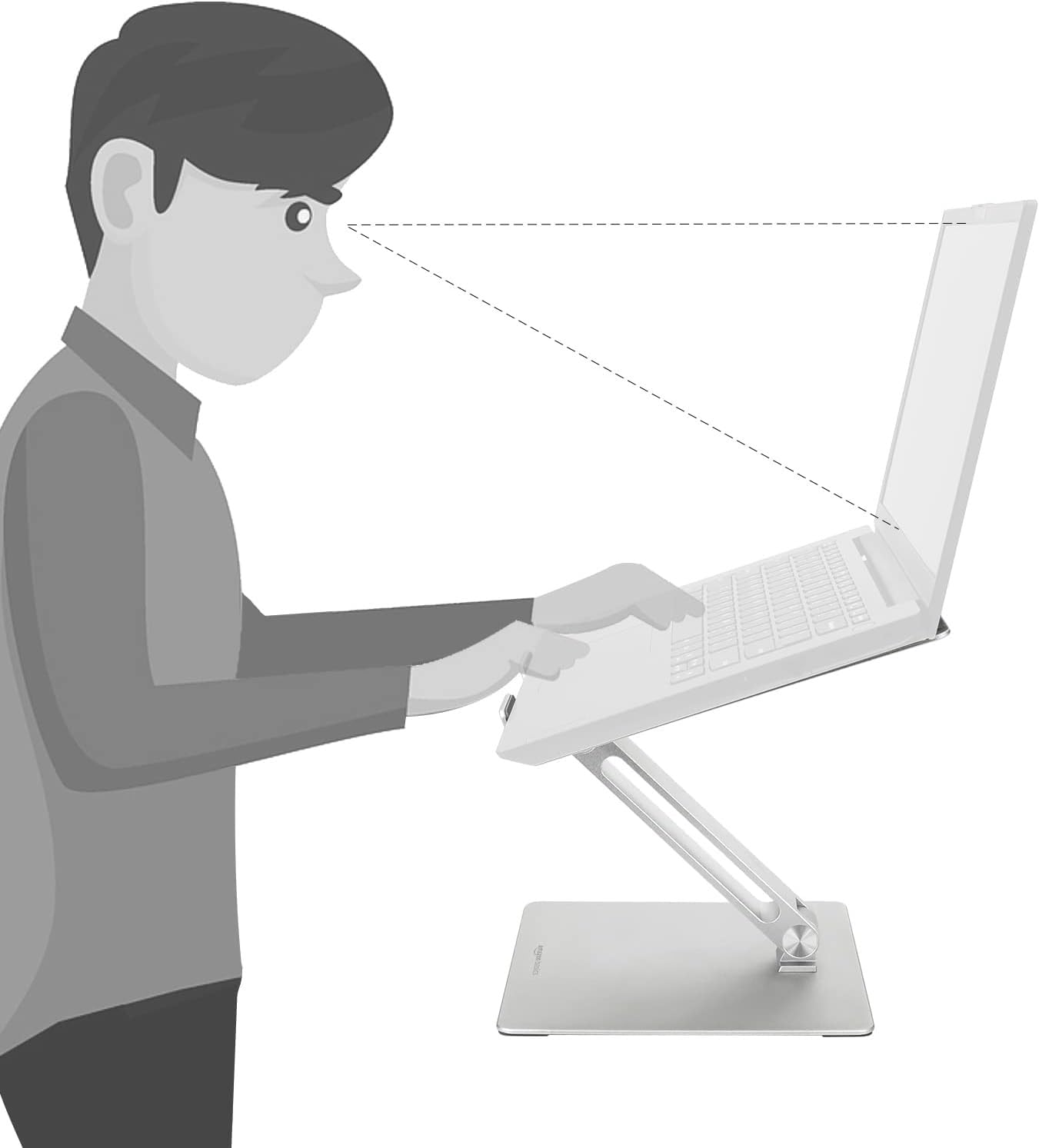 Amazon Basics Verstellbarer ergonomischer Laptopständer mit Wärmeabzug, stufenlose Höhen- und Winkelverstellung, ideal für einen Laptop bis 43,9 cm (17,3 Zoll), 27.9 x 23 x 5.6 cm, Silber