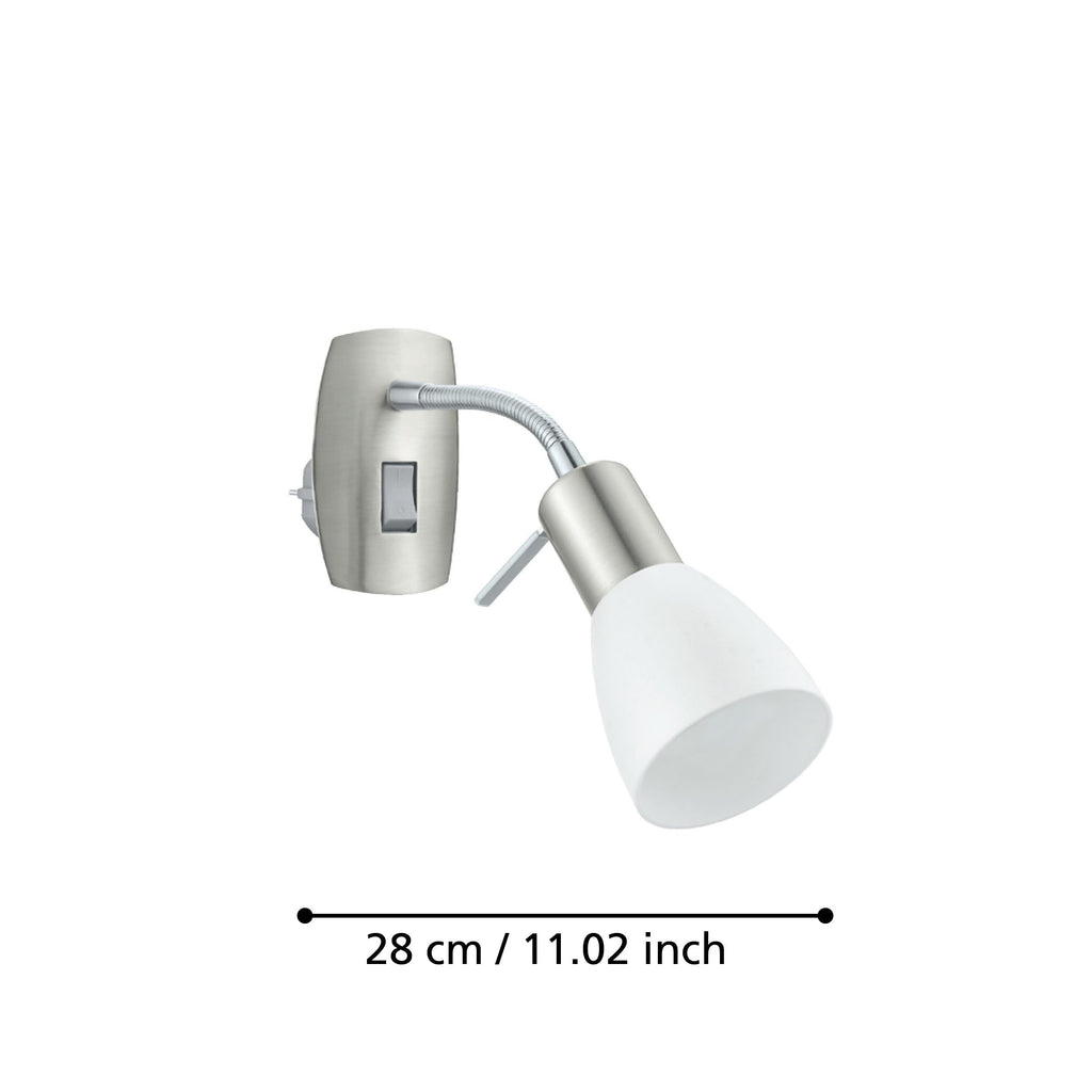 EGLO Steckdosenspot Dakar 3, Steckerleuchte, Steckdosenlampe aus Metall in Nickel-matt, Chrom und Kunststoff in Weiß, Lampe mit Schalter, E14 Fassung