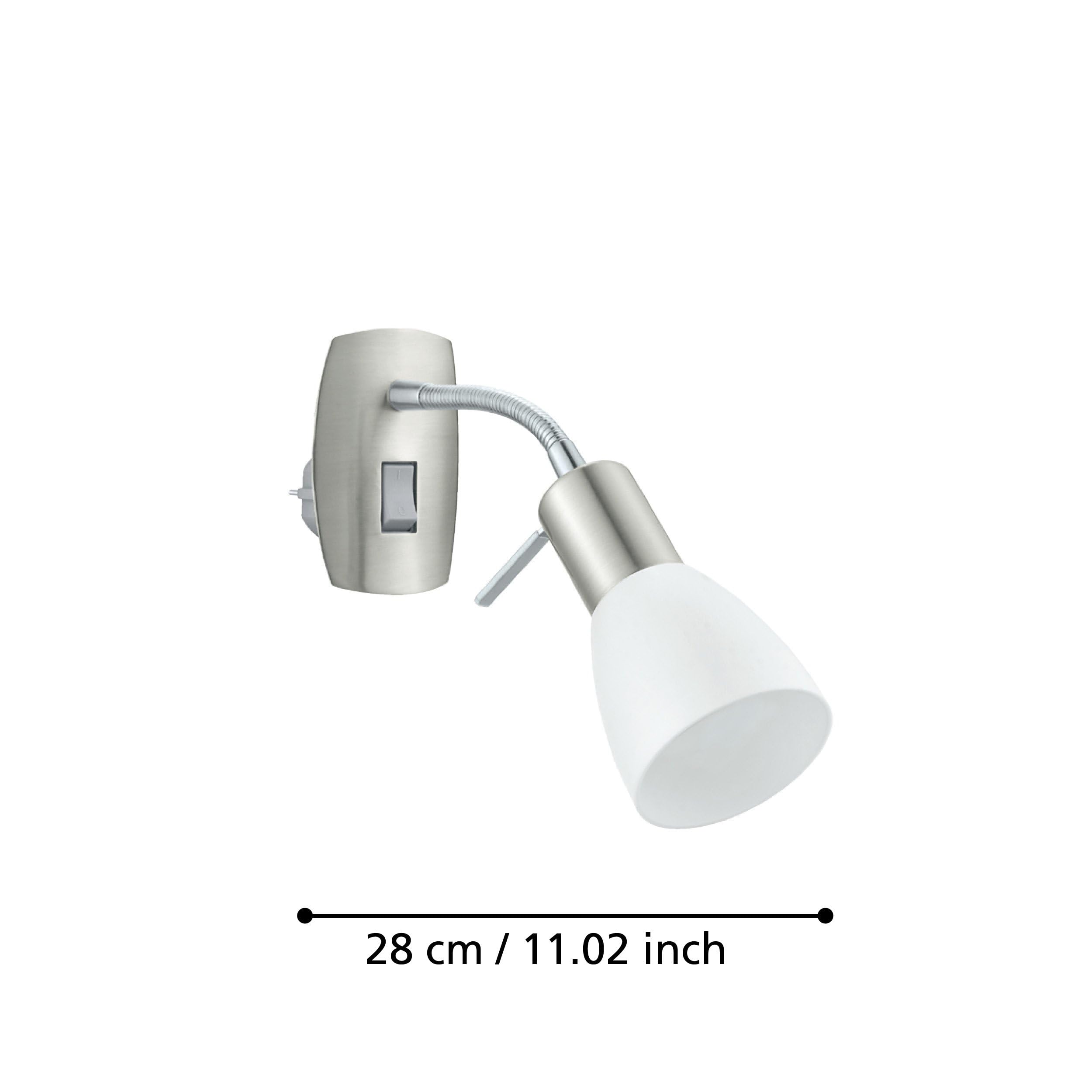 EGLO Steckdosenspot Dakar 3, Steckerleuchte, Steckdosenlampe aus Metall in Nickel-matt, Chrom und Kunststoff in Weiß, Lampe mit Schalter, E14 Fassung