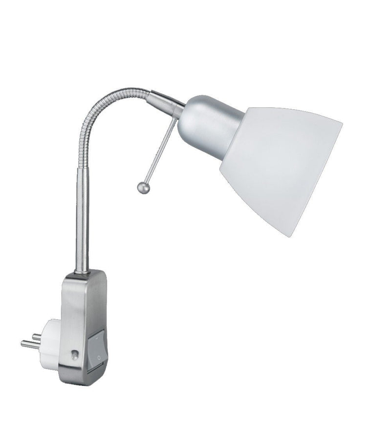 Trio Leuchten Stecker-Spot Ligara 8911211-07, Metall Nickel matt, Schirm Kunststoff weiß, exkl. 1x E14, Schalter, Flexarm