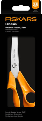 Fiskars Classic Universal-Küchenschere, Rechtshändig, Gesamtlänge: 21 cm, Verbesserte Torx-Schraube und ergonomischerer Griff, Nachhaltige Verpackung, Qualitätsstahl/Kunststoff, Orange, 1075031