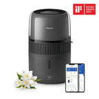 Philips 5000 Series Smart Verdunstungsbefeuchter für 45m², 12dB Ultra-leise, Schlafmodus, 99% weniger Bakterien mit NanoCloud, 300 ml/h, 4,5L Tank, Feuchtigkeitssensor, Timer, Schwarz (HU5600/03)