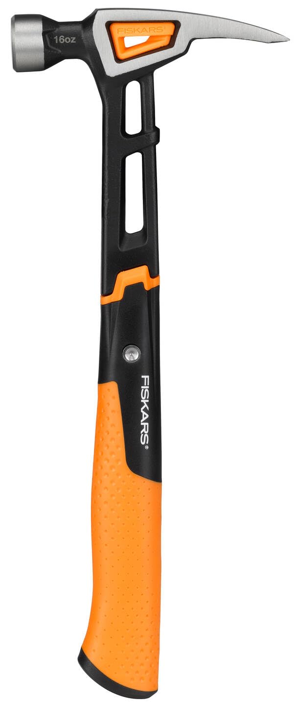 Fiskars Klauenhammer IsoCore M zum Einschlagen der Nägel, Länge: 34 cm, Gewicht: 0,82 kg, Schwarz/Orange, 1020213