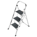 Hailo K70 StandardLine Alu-Klapptritt-Leiter - 3 große Stahl-Stufen mit Anti-Rutsch-Matten belastbar bis 150 kg - Trittleiter mit Klappsicherung - besonders leicht und einfach zu verstauen - Silber