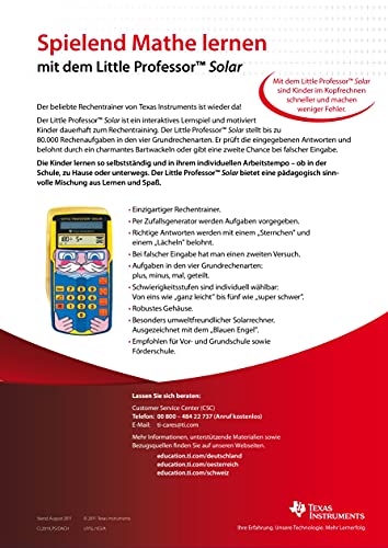 Texas Instruments Little Professor Rechentrainer (für Vor- und Grundschule, Solarbetrieben, mit 80.000 Rechenaufgaben) gelb-blau