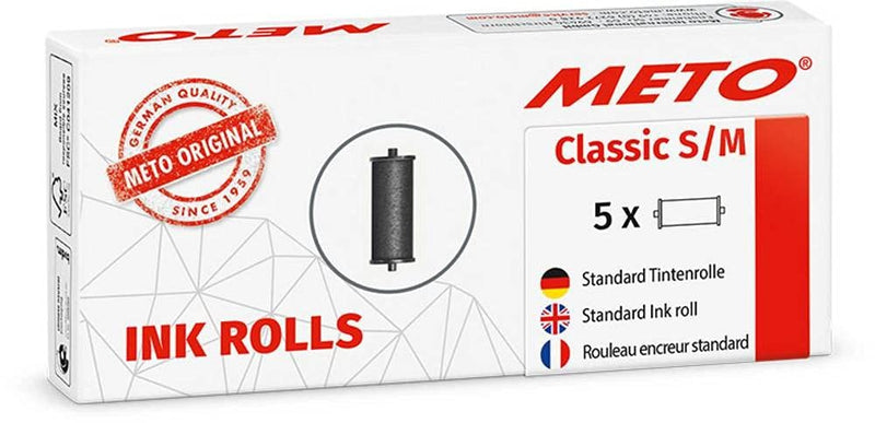 METO Farbrollen für METO Classic S & M / ProLine S & M, Profi Handauszeichner 9506060 (für 26 x 12 mm & 26x16 mm Etiketten) 5 Stück, schwarz