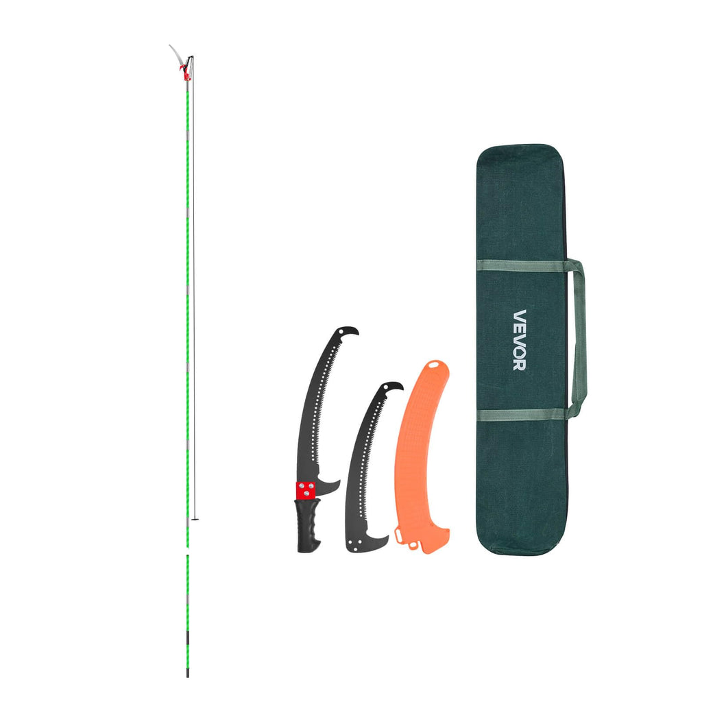 VEVOR Astsäge mit Teleskopstiel, 215,3-809,3 cm einstellbar, scharfe Klinge aus 65Mn-Stahl, leichte Stange aus Fiberglas, Teleskop Baumsäge zum Beschneiden hoher Äste, (inkl. Baumschere)
