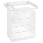 WOLTU Wickelkommode mit abnehmbarem Wickelaufsatz, Wickeltisch Baby, Wickelregal, Kommode mit 4 Schubladen, Höhe 110 cm, Weiß + Hochglanz