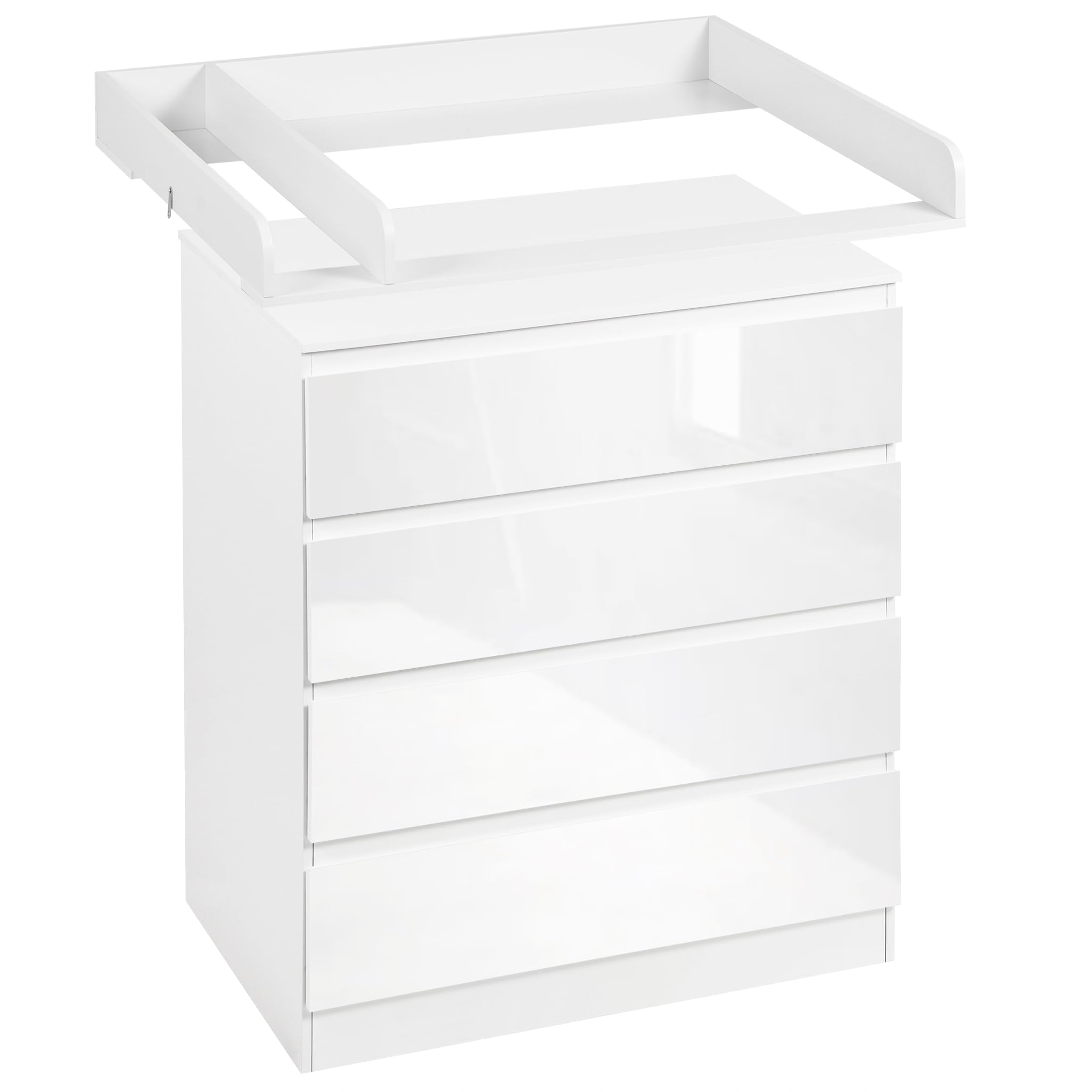 WOLTU Wickelkommode mit abnehmbarem Wickelaufsatz, Wickeltisch Baby, Wickelregal, Kommode mit 4 Schubladen, Höhe 110 cm, Weiß + Hochglanz