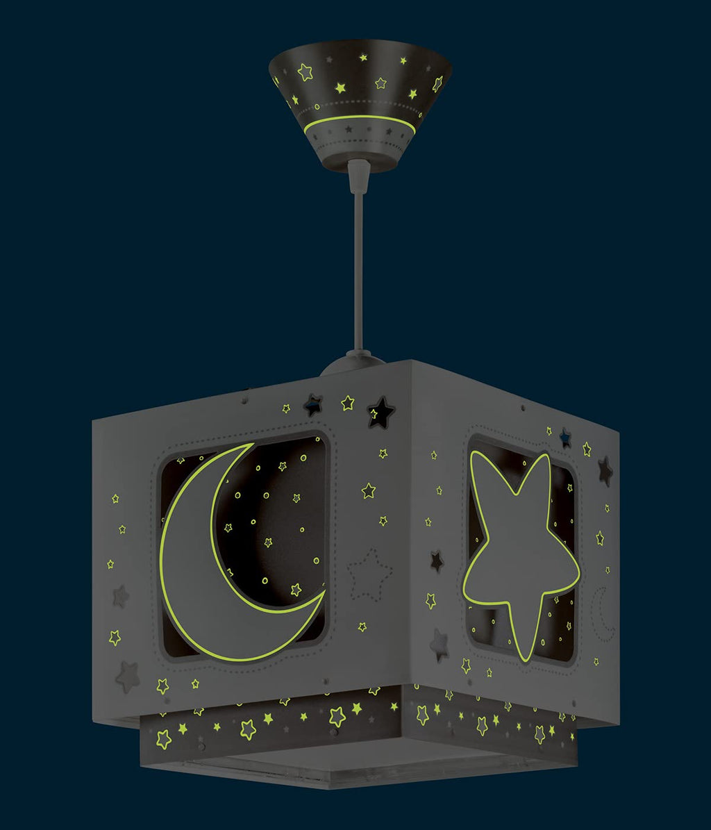 Dalber Lampe kinderzimmer, kinderlampe Pendelleuchte Hängelampe, Deckenleuchte Kinder, Deckenlampe kinderzimmer, Mond und Sterne Grau MoonLight, 63232E, E27