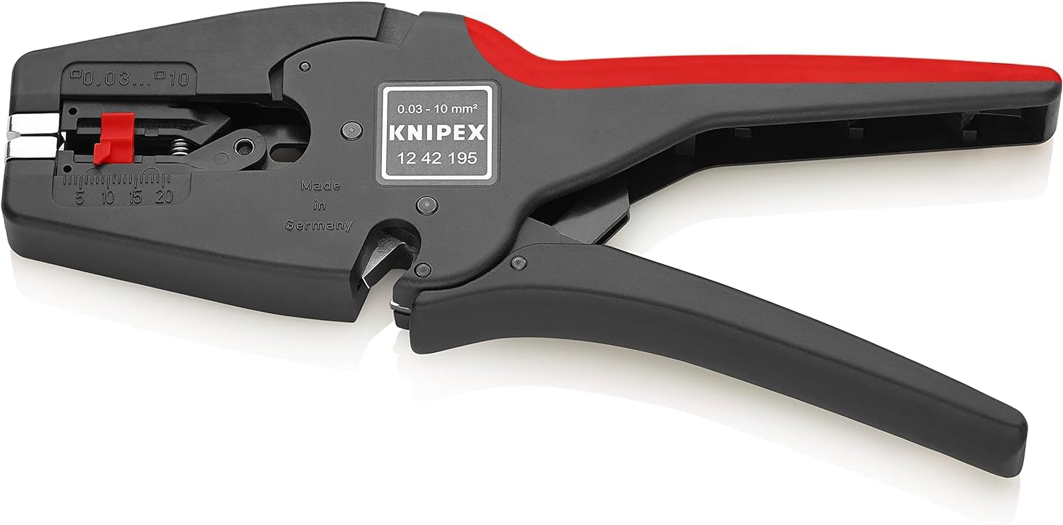 KNIPEX MultiStrip10 Automatische Abisolierzange, 0,03-10,0 mm², einstellbarer Längenanschlag, Abisolierwerkzeug, Abisolierer, 12 42 195