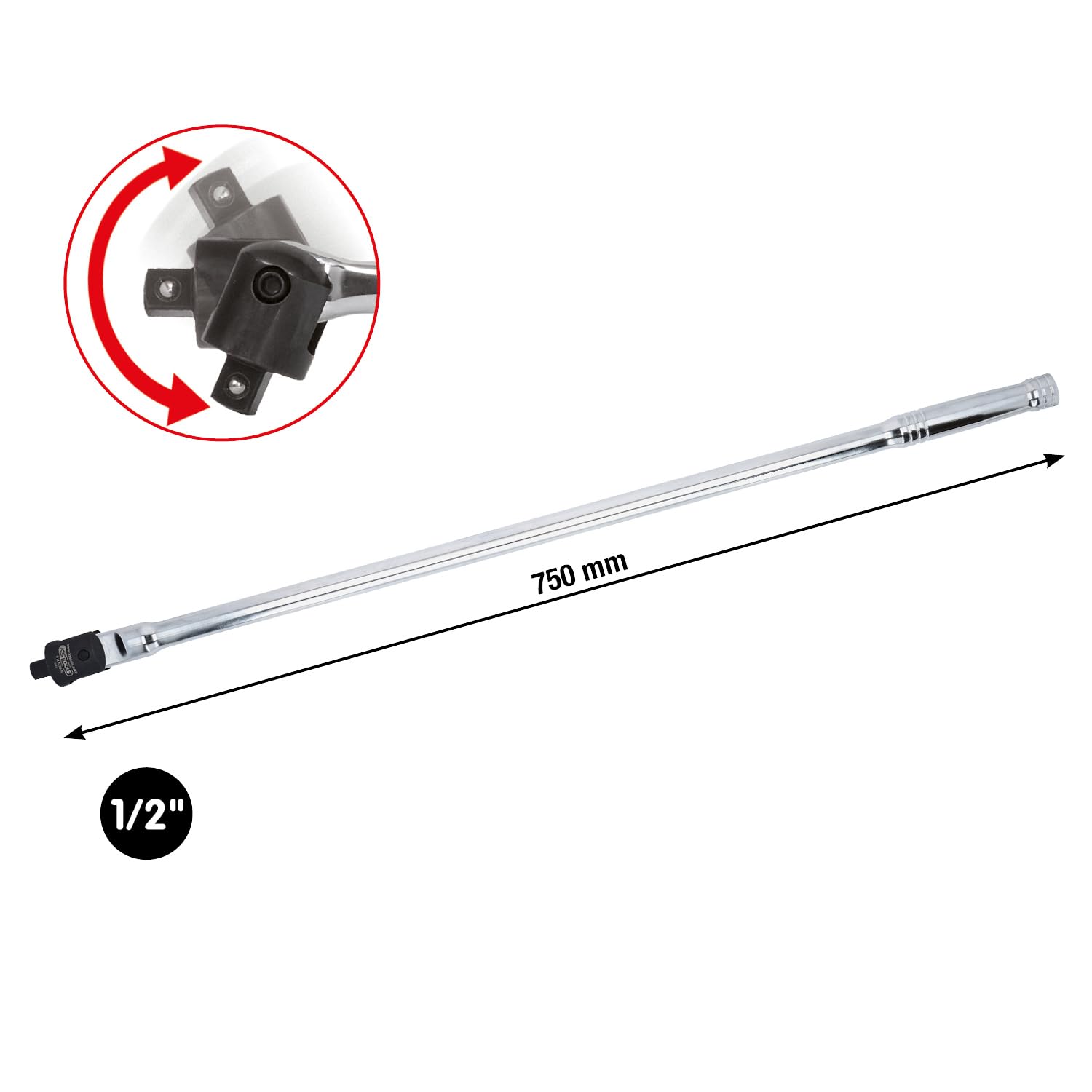 KS Tools 918.1293 1/2" CHROMEplus Gelenk-Steckgriff, 760mm