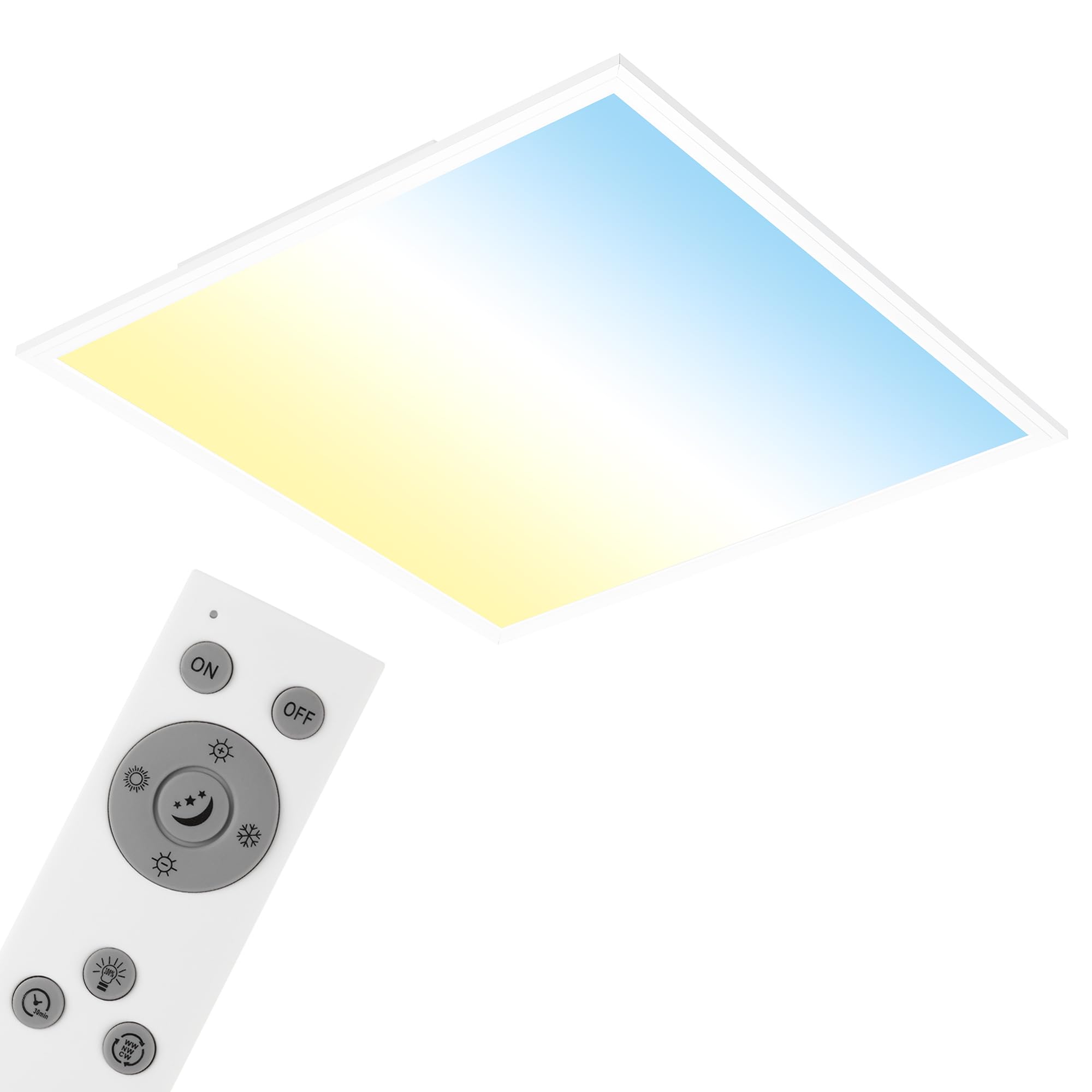 BRILONER - LED Deckenlampe mit Fernbedienung, flach, einstellbar von warmweiß bis kaltweiß, Lampe, Deckenleuchte, Wohnzimmerlampe, LED Panel, Schlafzimmerlampe, 59,5x59,5x6,5 cm, Weiß
