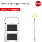 Hailo K70 StandardLine Alu-Klapptritt-Leiter - 2 große Stahl-Stufen mit Anti-Rutsch-Matten belastbar bis 150 kg - Trittleiter mit Klappsicherung - besonders leicht und einfach zu verstauen - Silber