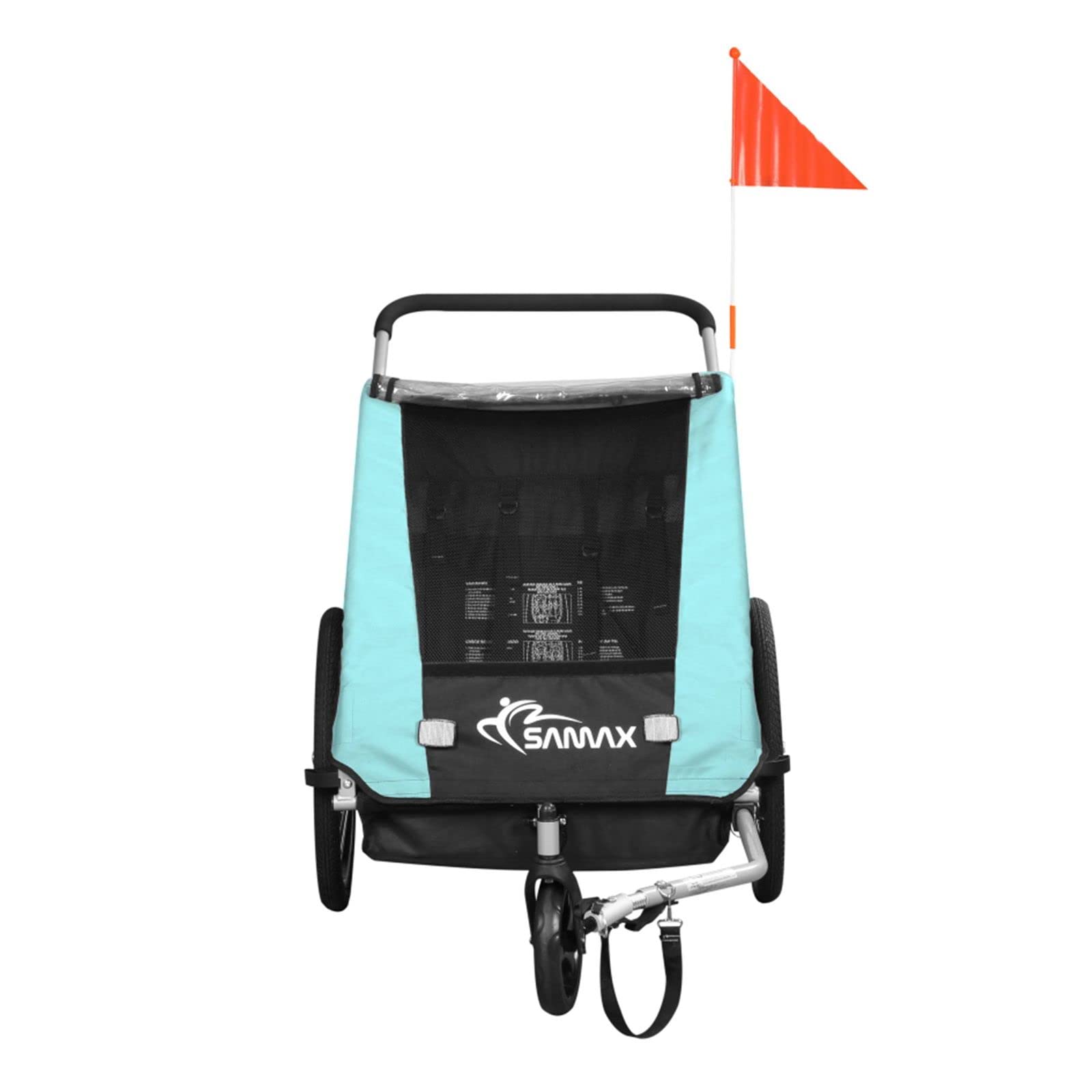 SAMAX Fahrradanhänger Jogger 2in1 360° drehbar Kinderanhänger Kinderfahrradanhänger Transportwagen vollgefederte Hinterachse für 2 Kinder in Türkis - Black Edition