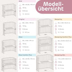 babybay Original Beistellbett aus massivem Buchenholz/kompakt & verwandelbar/Kinderbett Höhe stufenlos verstellbar/mitwachsendes Babybett (weiß lackiert) / inkl. Matratze, Gitter, Rollen