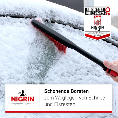 NIGRIN Eiskratzer Auto mit Schneebesen, ergonomischer rutschfester Softgriff, aus hochstabilem ABS, Schwarz-Rot