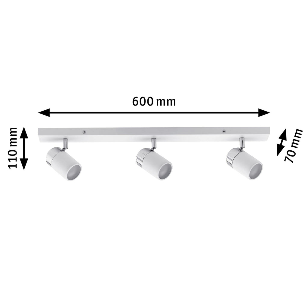 Paulmann 66713 Spotlight Zyli IP44 Balken max 3x10W GU10 Weiß/Chrom 230V Metall 667.13 Deckenleuchte Lampe LED Deckenlampe ohne Leuchtmittel